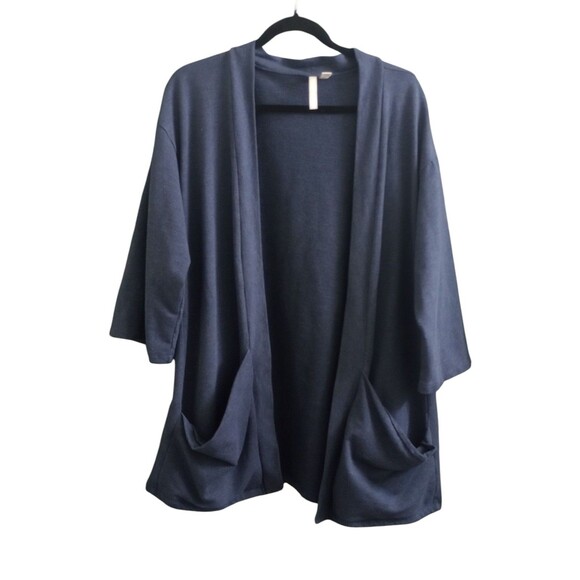 Pure Jill Open Cardigan Stretch 3/4 Sleeve Pockets Blue Size Large - Picture 1 of 6